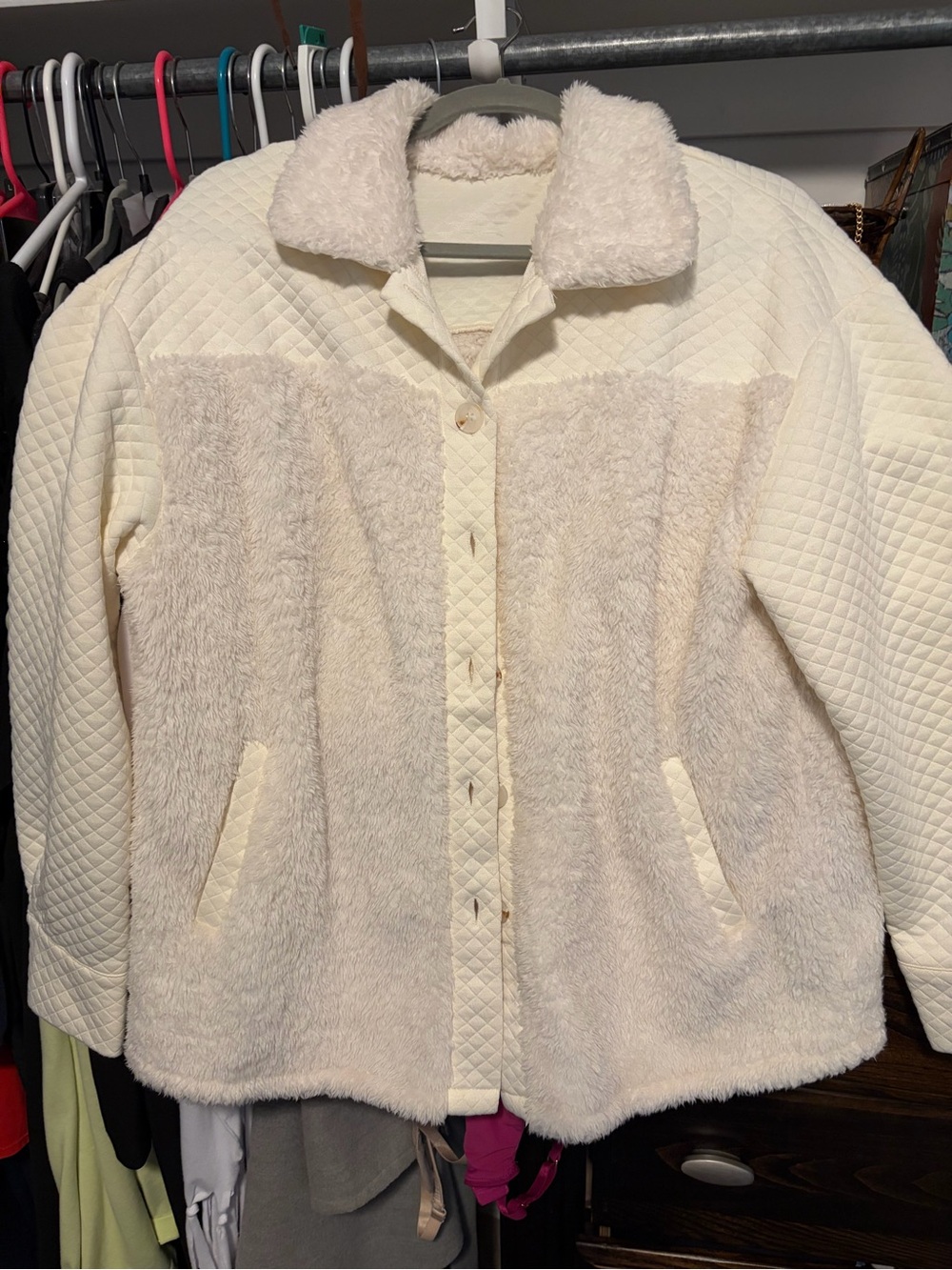 Cream Quilted & Sherpa Button-Front Jacket
